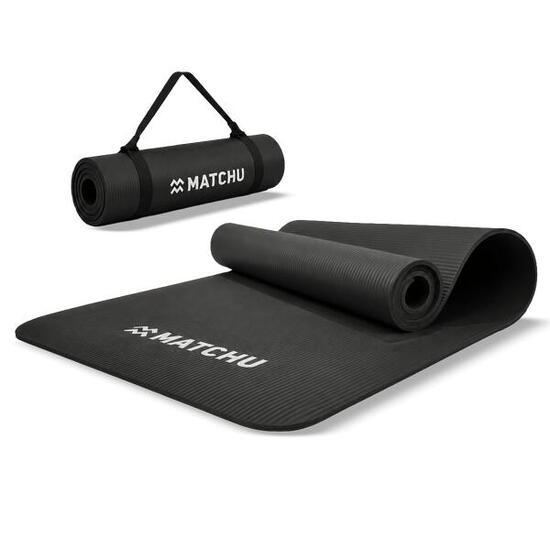 Tapis de gym - Tapis de fitness - 9 mm - Gris - Avec cordon de transport