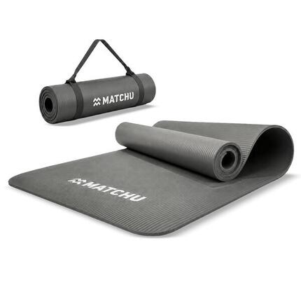 Tapis de gym - Tapis de fitness - 9 mm - Gris - Avec cordon de transport
