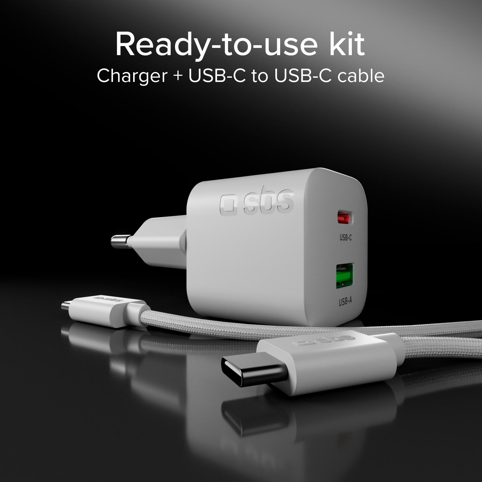 Kit de charge avec chargeur mural 20W GaN Power Delivery et câble USB-C 1,5 m 5/7