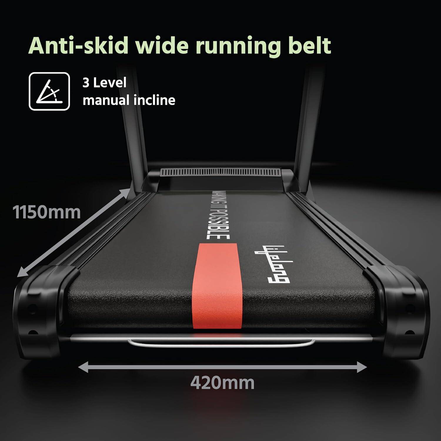 Lifelong LLTM153 Fit Pro 4.5 HP Peak Motorised with LCD Display, Max Speed 14km/hr| Max User Weight 110Kg, Heart Rate Sensor, Manual Incline, Speaker|Treadmill for Home | Black -  3