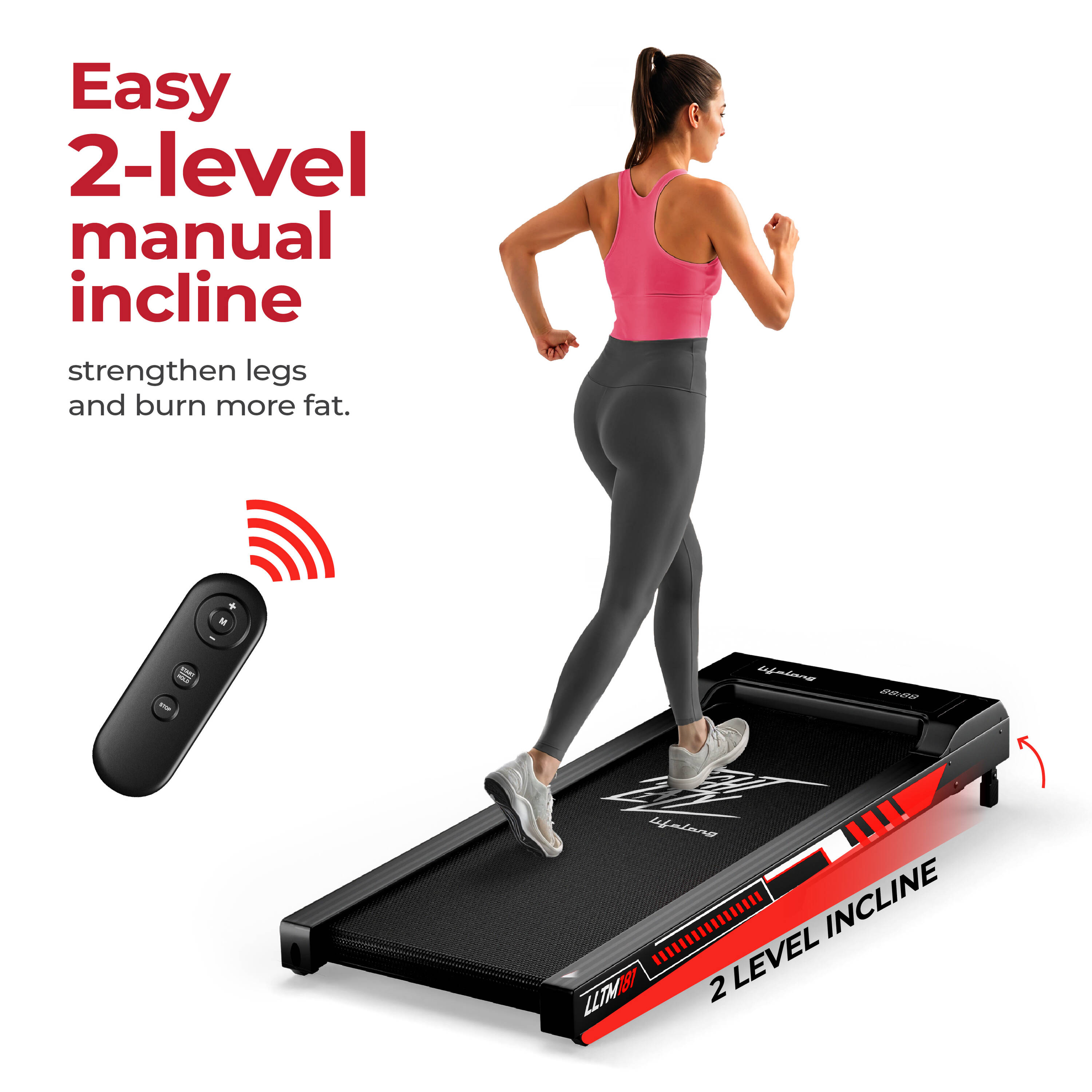 Lifelong Walking Pad for Home| 3HP Motor | 2 Level Manual Incline | LED Display & Remote Control| Foldable Treadmill |110Kg Capacity | 8km/h Speed | Gym Equipment for Home Workout (Black) LLTM181 -  2