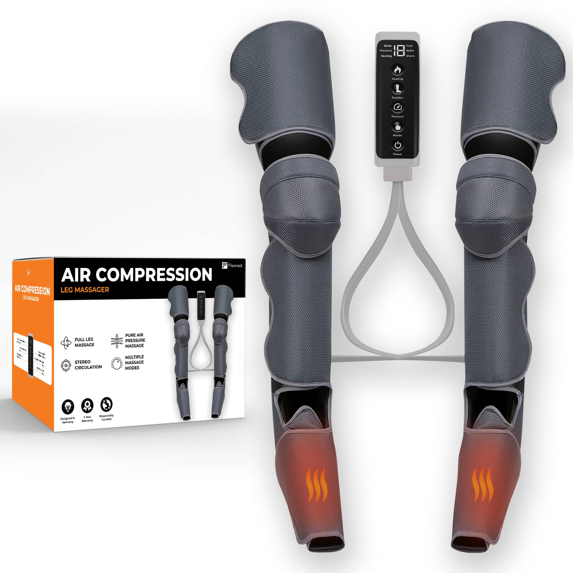 Flexnest Air Compression Leg Massager 3-in-1 for Foot, Calf, Thigh with Handheld Controller - Black -  1