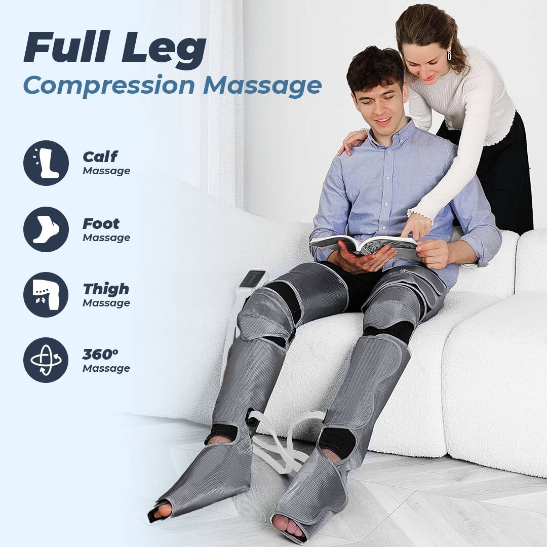 Flexnest Air Compression Leg Massager 3-in-1 for Foot, Calf, Thigh with Handheld Controller - Black -  3