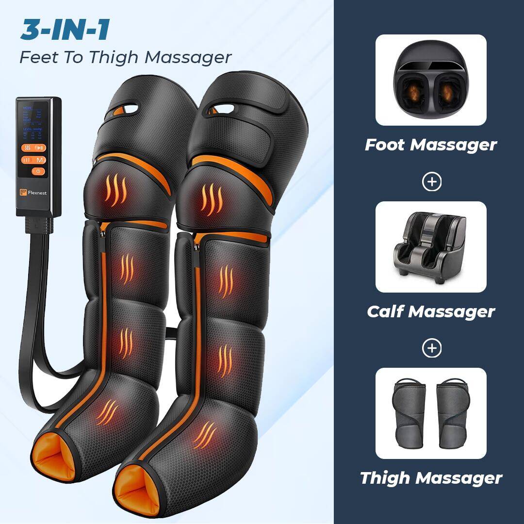 Flexnest Flow Leg Massager, 3-in-1 Leg Compression Massager for Circulation and Pain Relief Air Compression Foot, Calf, Thigh Massager with Handheld Controller - Black -  5