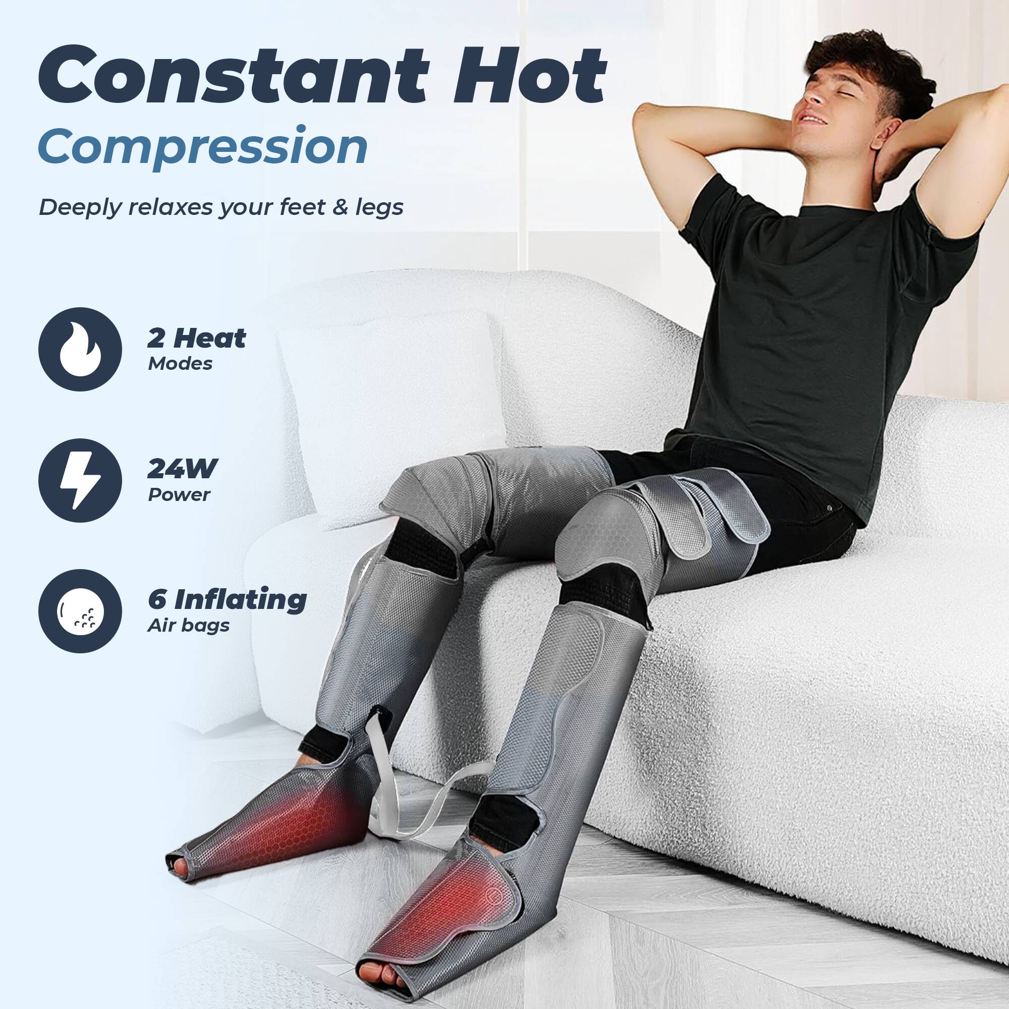 Flexnest Air Compression Leg Massager 3-in-1 for Foot, Calf, Thigh with Handheld Controller - Black -  5