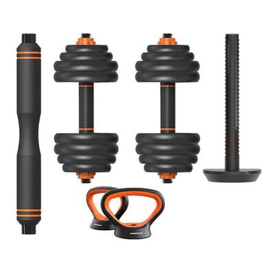 Fed-gewichtenset van 40 kg: dumbbells + halterstang + kettlebell