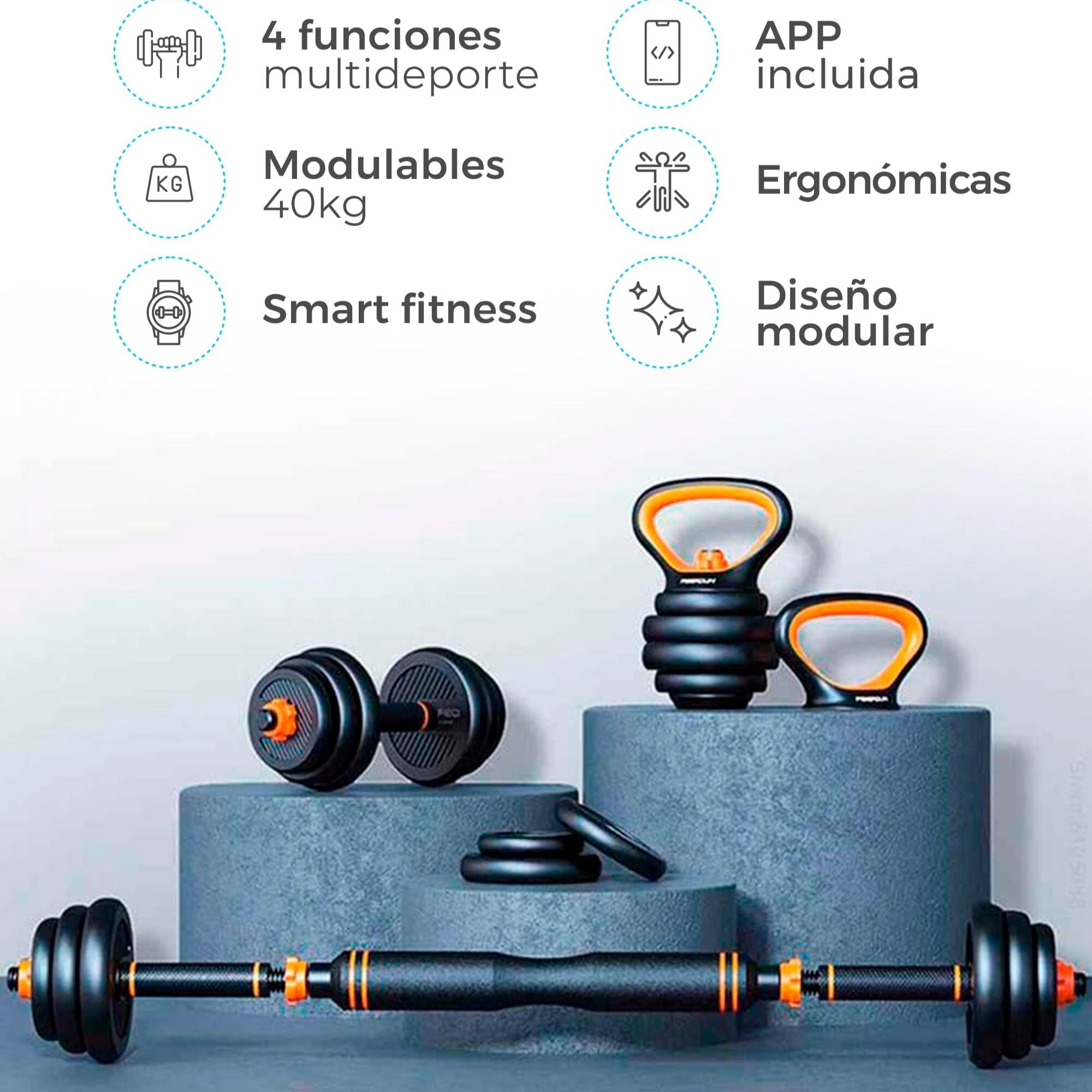 40 kg FED connected weight kit: dumbbells + barbell + kettlebell + sensor 3/8
