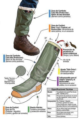 Calcetines Anti-Sanguijuelas Trekking TravelSafe TS044 Blanco Transpirables 5/6
