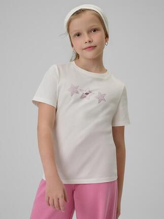 T-shirt regular z nadrukiem dziewczęcy 4F 4FJRSS26TTSHF3455