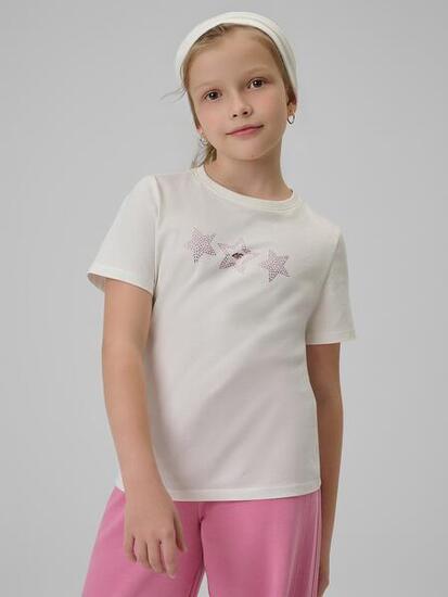 T-shirt regular z nadrukiem dziewczęcy 4F 4FJRSS26TTSHF3455