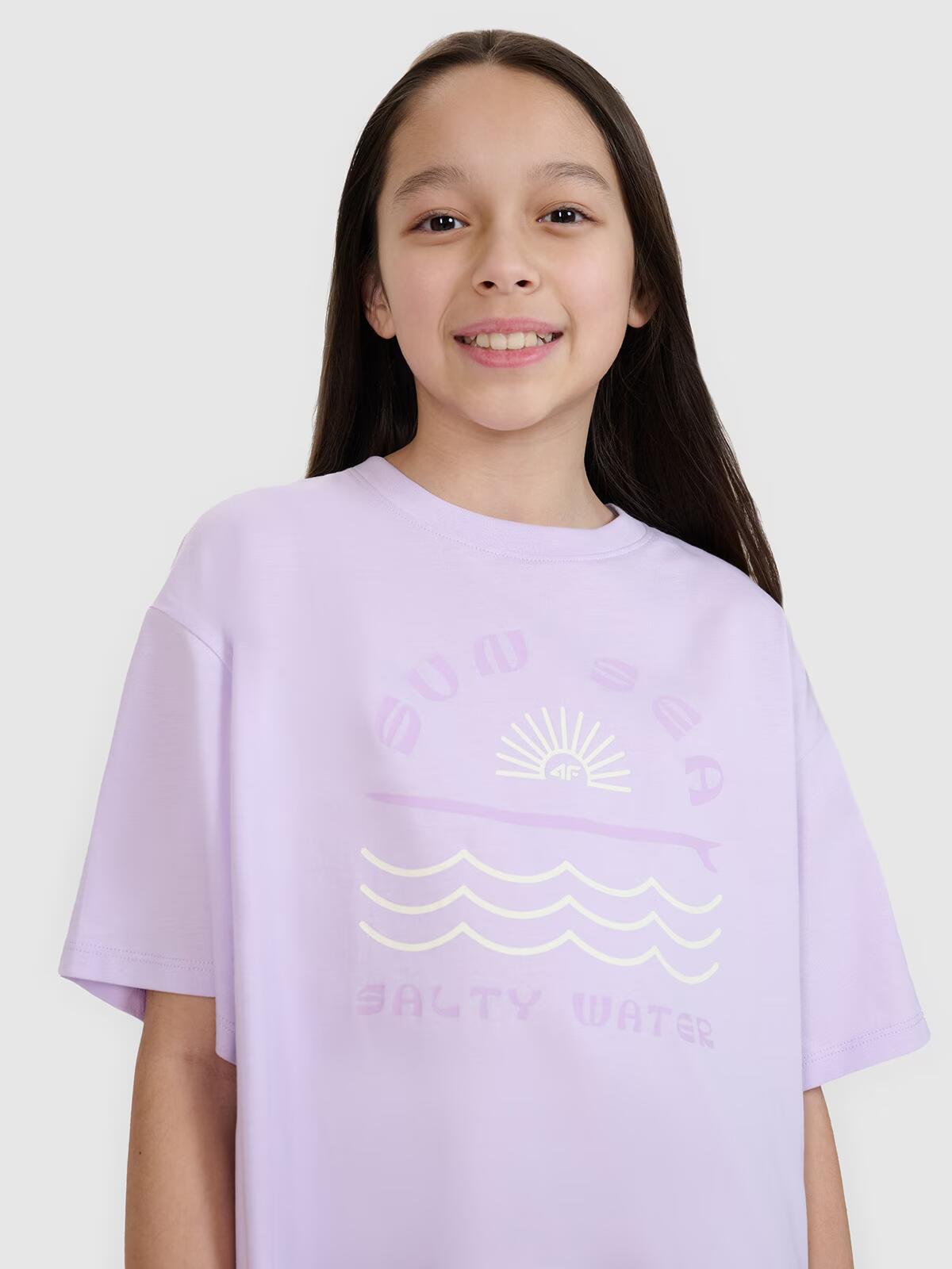 T-shirt oversize z nadrukiem dziewczęcy 4F 4FJWSS25TTSHF1870 2/5