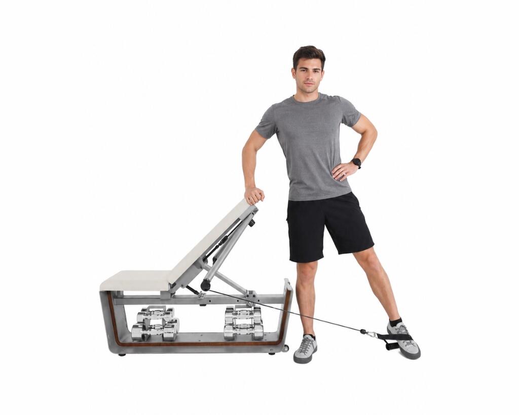 Banco de musculación multifunción de aluminio con mancuernas 3/3