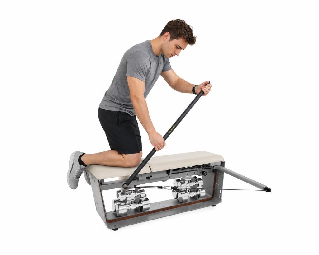 Banco de musculación multifunción de aluminio con mancuernas 2/3