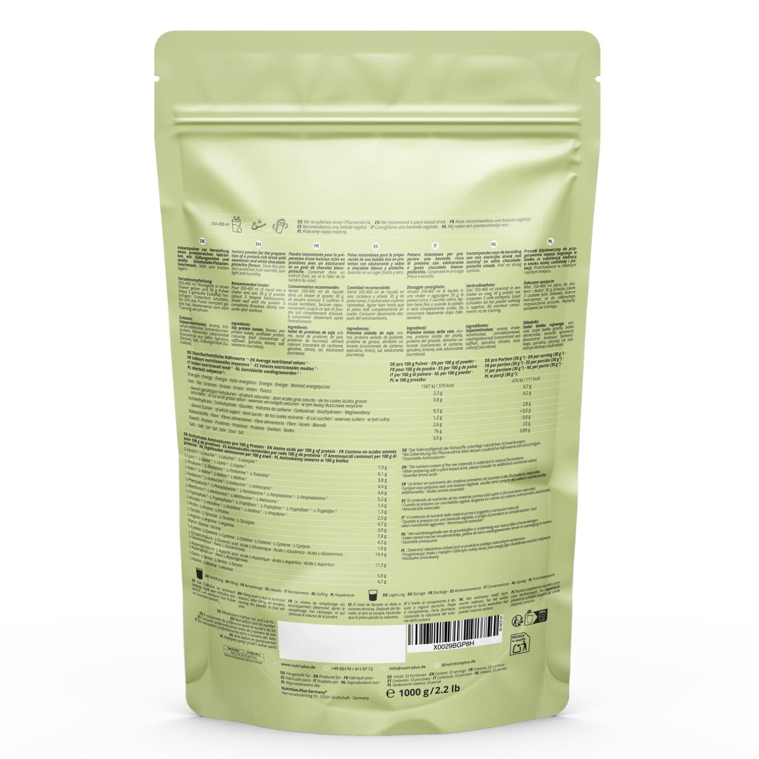 Proteína en polvo 3K 1000 g - Chocolate blanco y pistacho 5/5