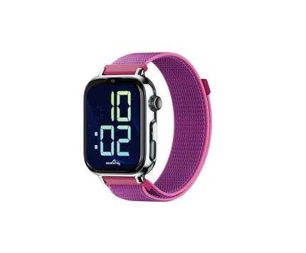 SaveWatch Plus 2 Boîtier argenté Bracelet Tissu Framboise