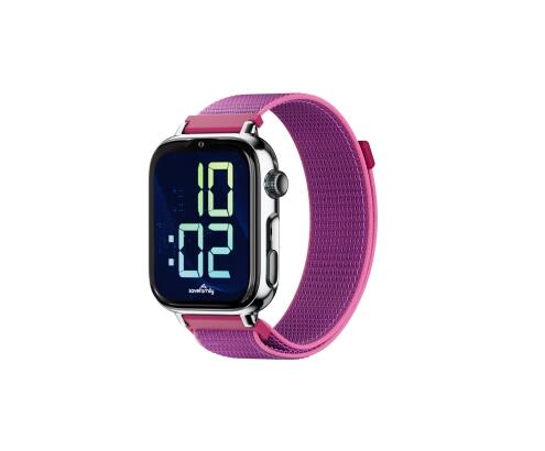SaveWatch Plus 2 Boîtier argenté Bracelet Tissu Framboise