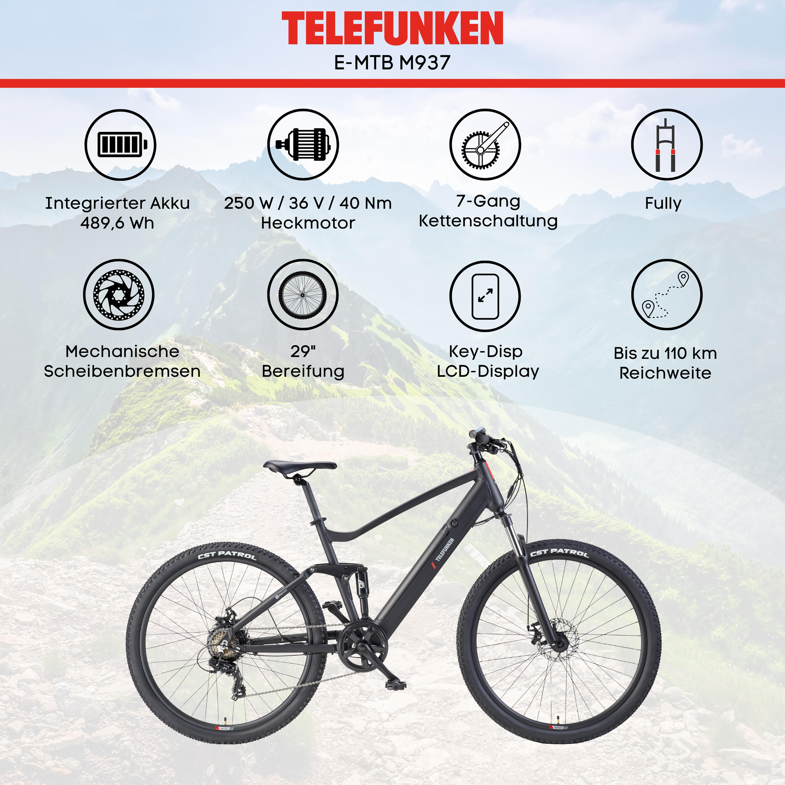 E-Bike M937 29 Zoll 7-Gang Pedelec Mountainbike E-MTB Elektrofahrrad Fully 5/7