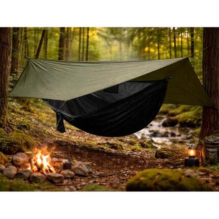 Tropical Hamac - Hamac parachute noir avec moustiquaire + Tarp