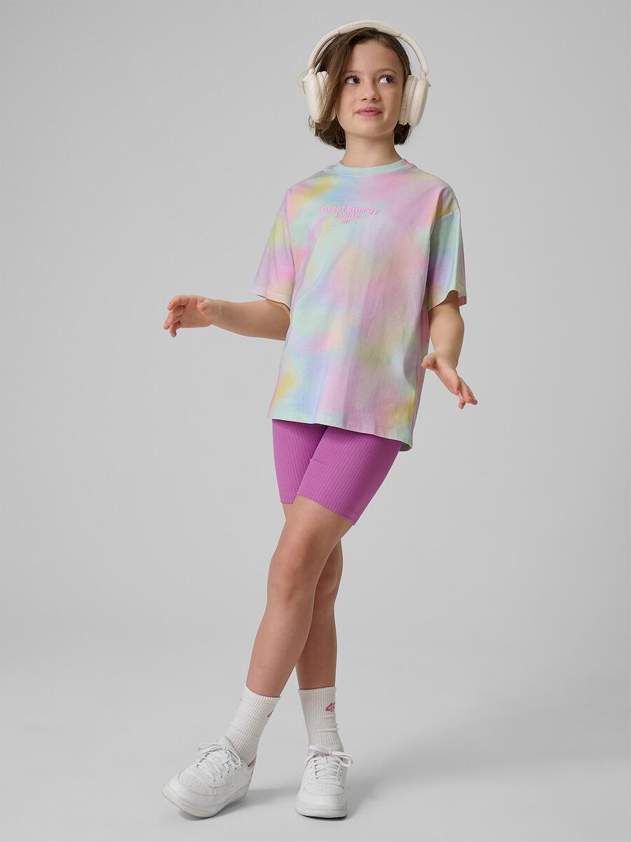 T-shirt loose z nadrukiem dziewczęcy 4F 4FJRSS26TTSHF3826 5/7