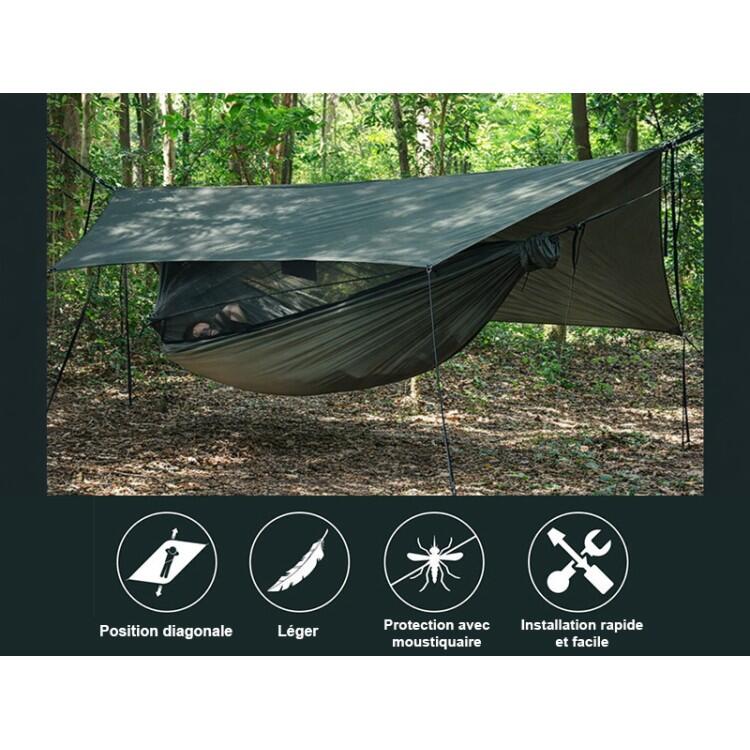 Tropical Hamac - Hamac parachute vert armée avec moustiquaire + Tarp 3/5
