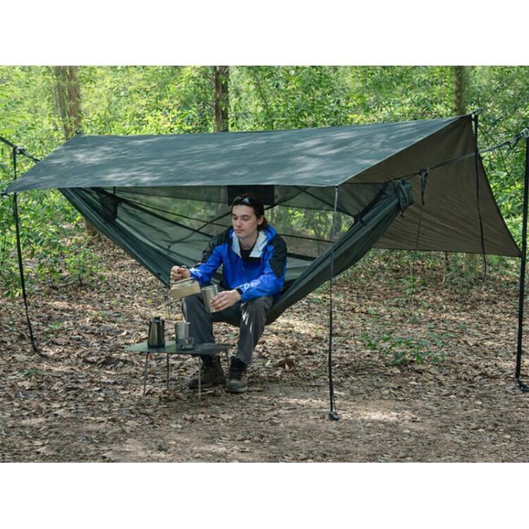 Tropical Hamac - Hamac parachute vert armée avec moustiquaire + Tarp 4/5