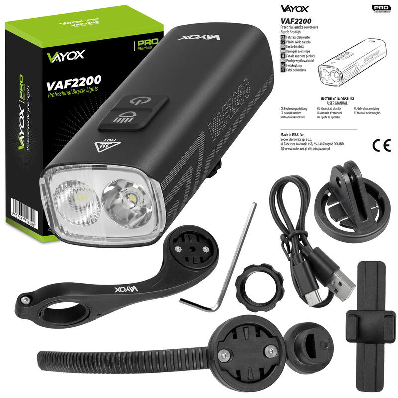 Lampă față pentru bicicletă cu suport de computer Vayox VAF2200 2200lm USB-C