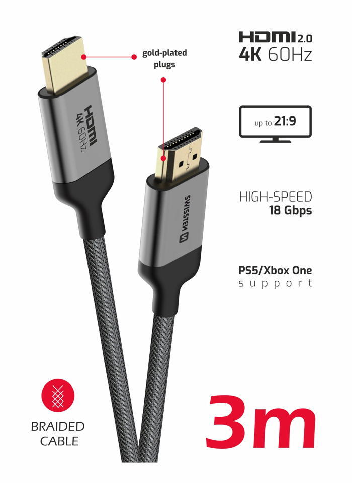 Cabo SWISSTEN HDMI 2.0 4K 3m 2/3
