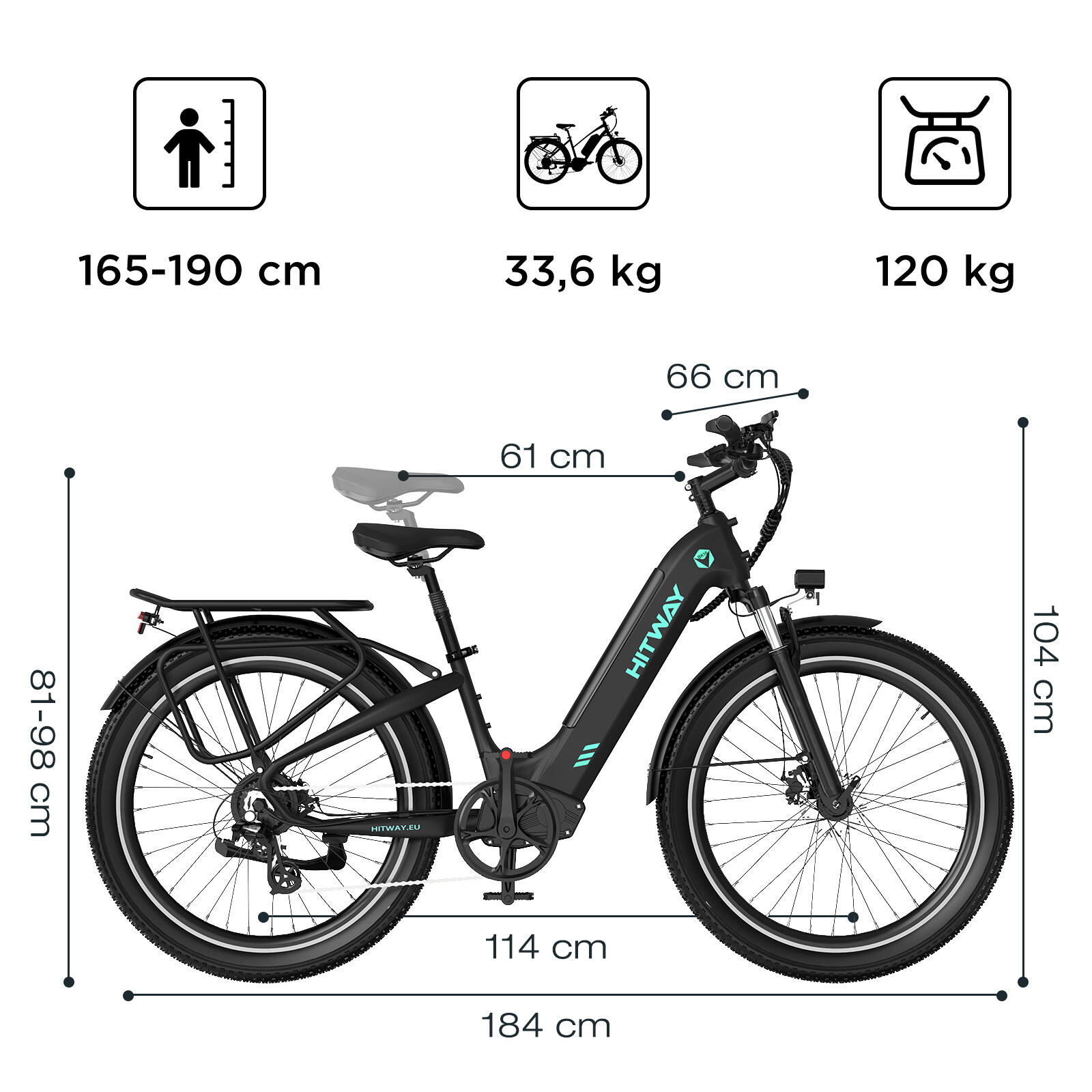 Elektrische stadsfiets 26*3,0", bereik 80-150 km, lage instap, BK16 7/7