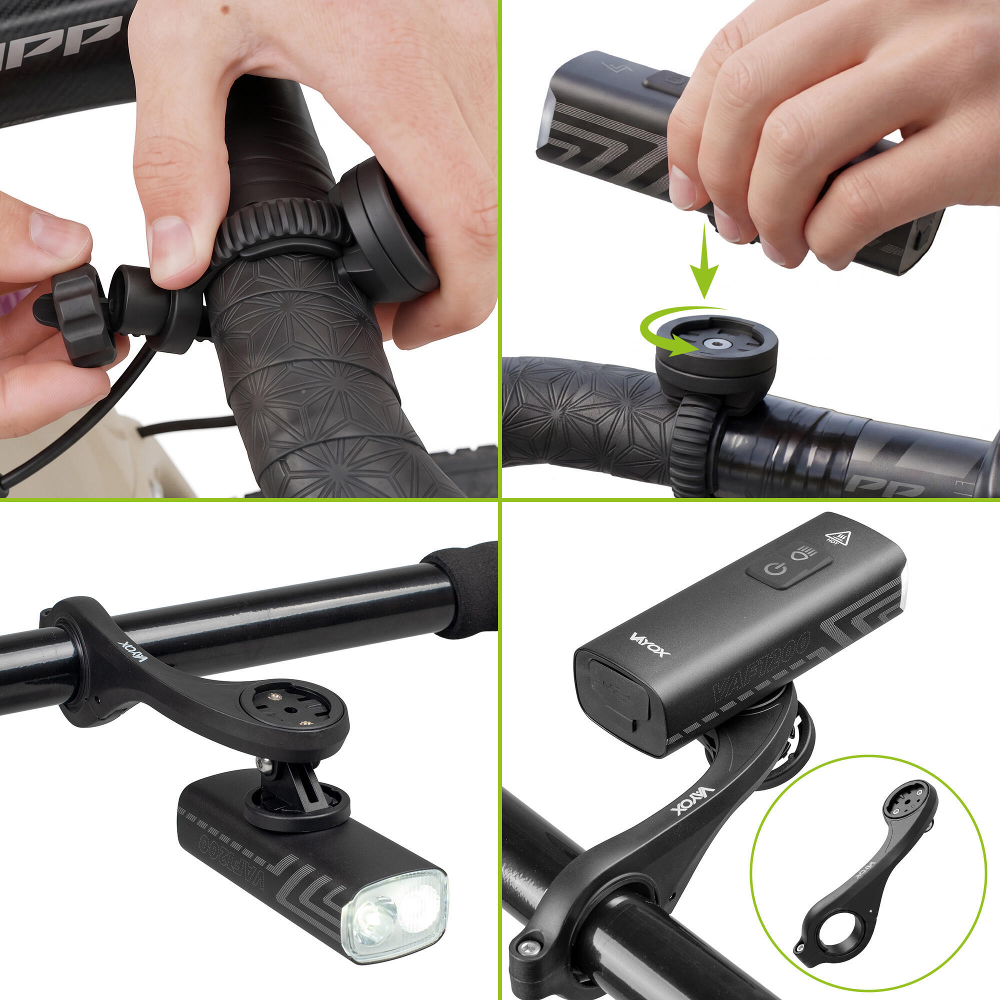 Lampka rowerowa przednia z uchwytem licznika Vayox VAF1200 1200lm USB-C 3/8