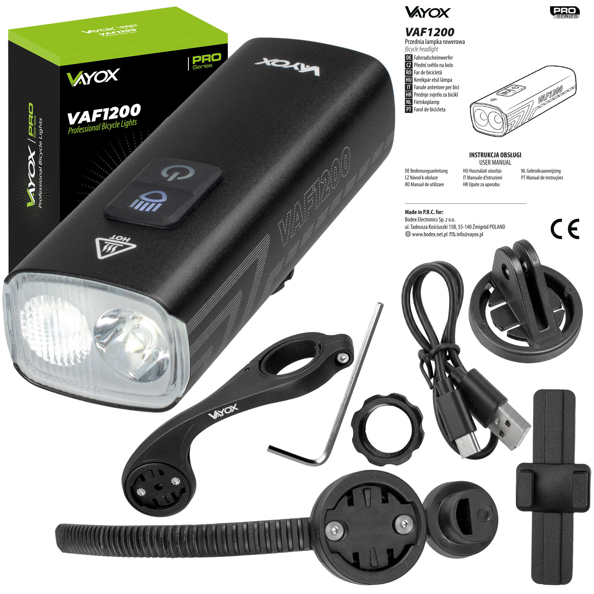 Lampka rowerowa przednia z uchwytem licznika Vayox VAF1200 1200lm USB-C 7/8