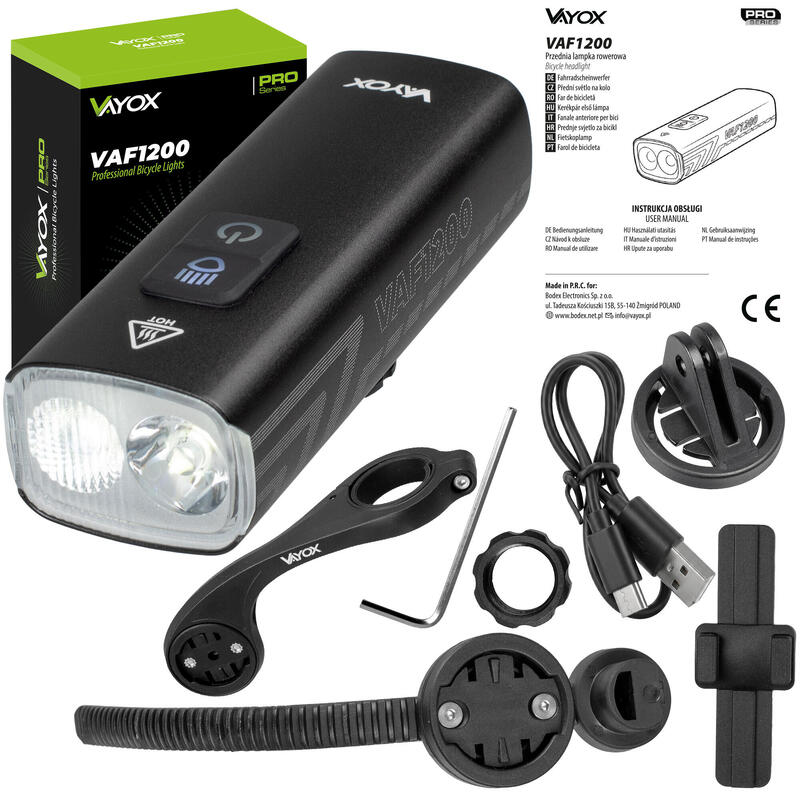 Lampă față pentru bicicletă cu suport de computer Vayox VAF1200 1200lm USB-C
