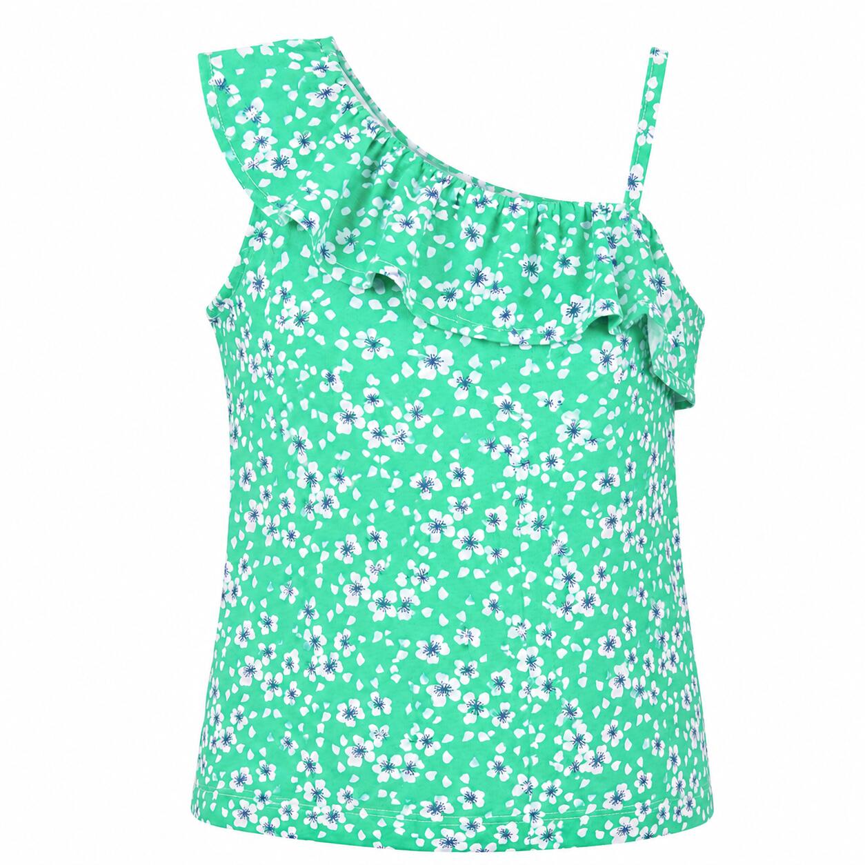 Top niña floral verde con volante asimétrico 1/5