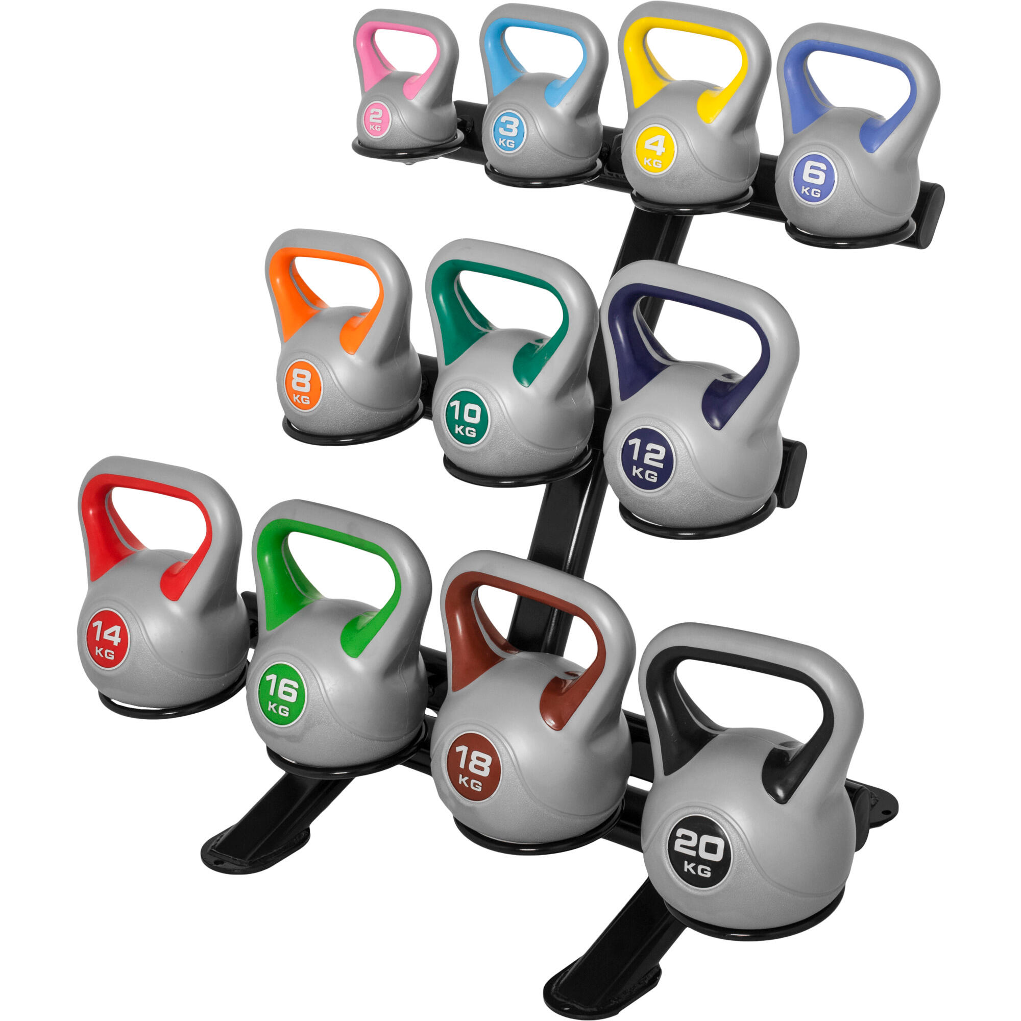 Kit Completo Kettlbells Gorilla Sports de 2 a 20Kg con Rack Incluido 2/7