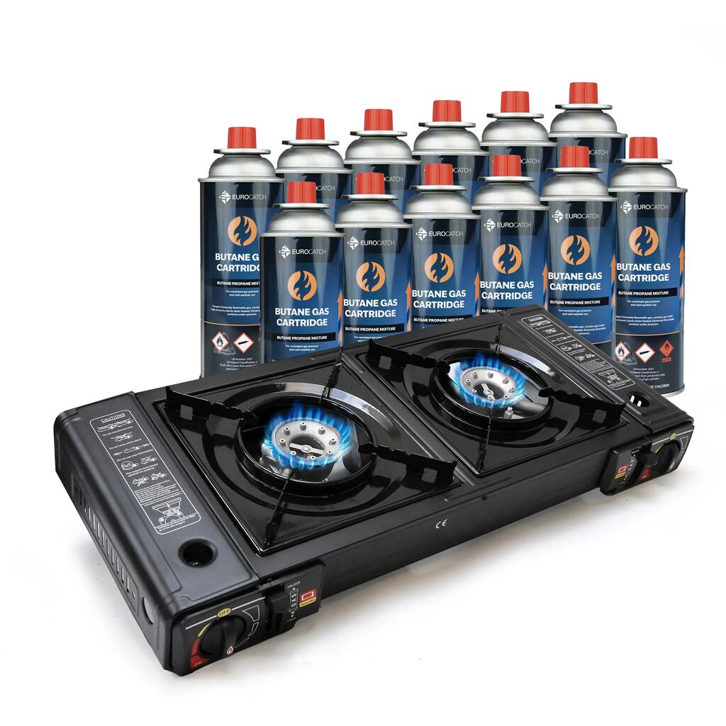 2 Burner Gas Cooker - Includes 12 Butane Gas Cartridges