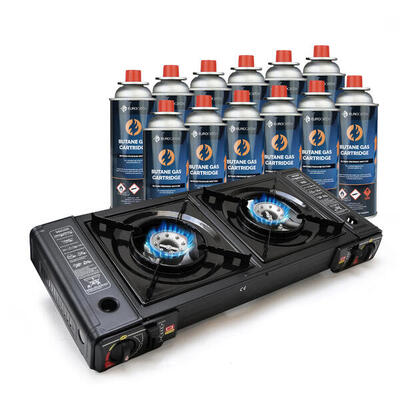 2 pits kooktoestel op gas - incl. 12 butaan gasflessen - gas stove