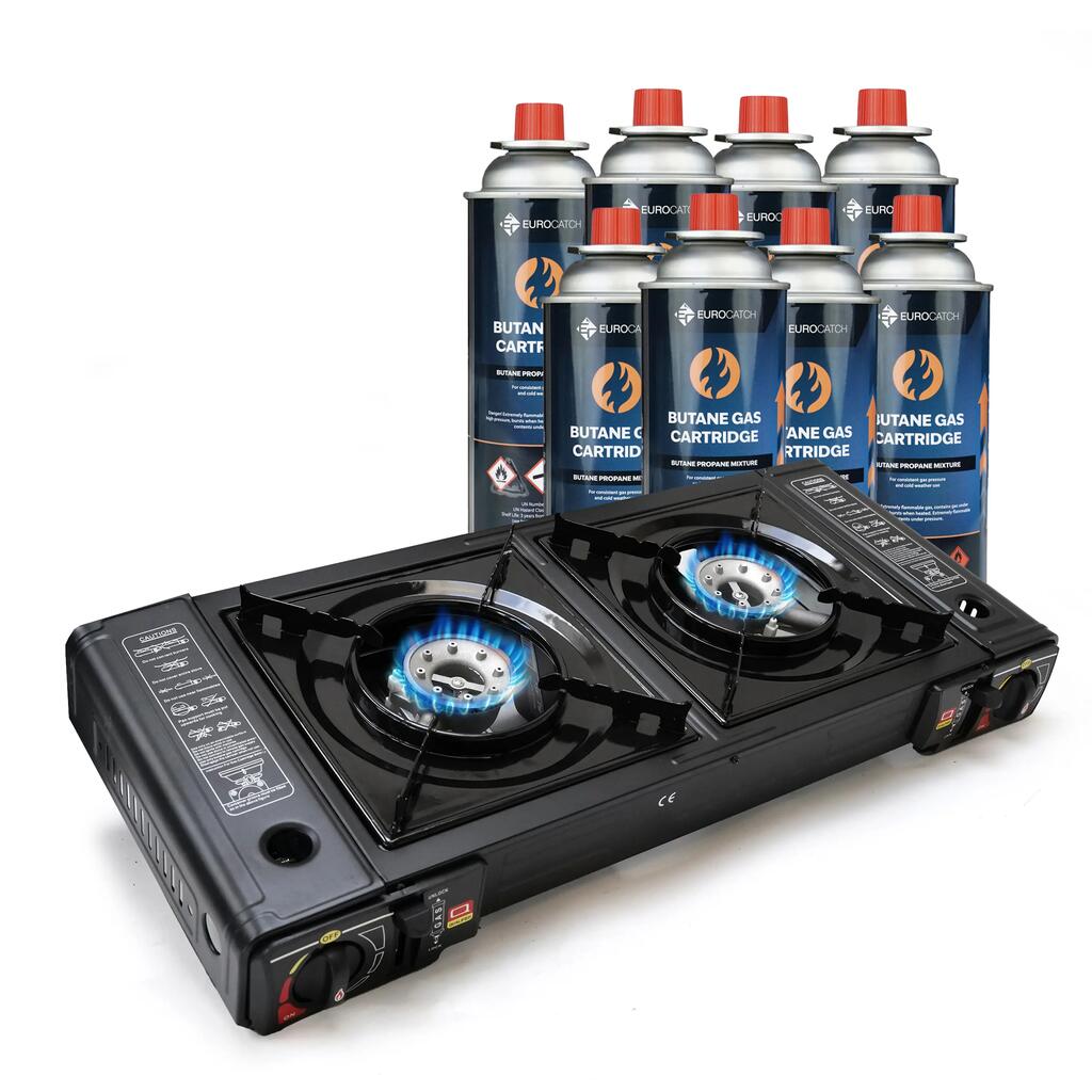 2 Burner Gas Cooker - Includes 8 Butane Gas Cartridges