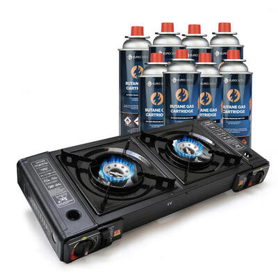 2 pits kooktoestel op gas - incl. 8 butaan gasflessen - gas stove