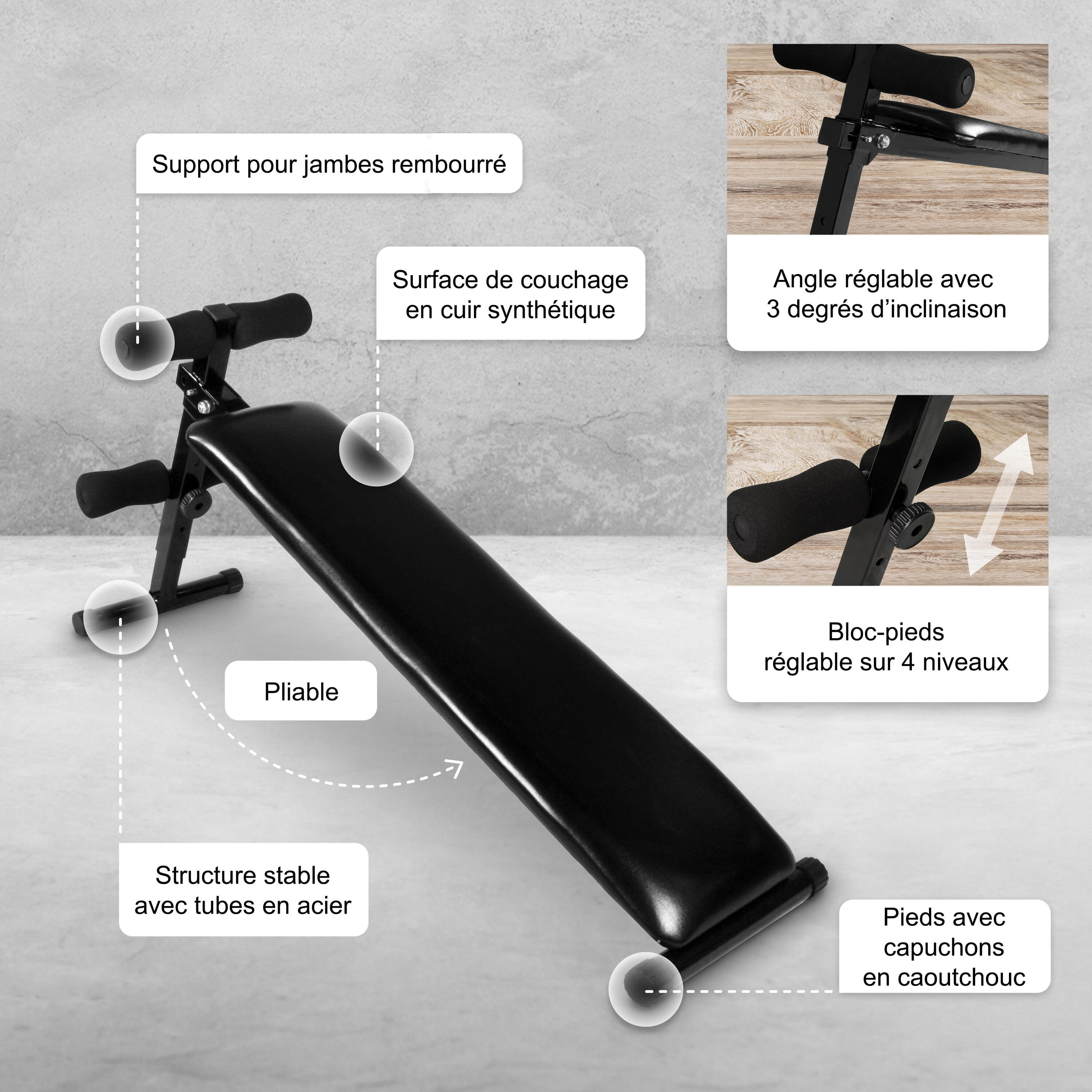 BANC À ABDOMINAUX NOIR | MUSCULATION 4/7