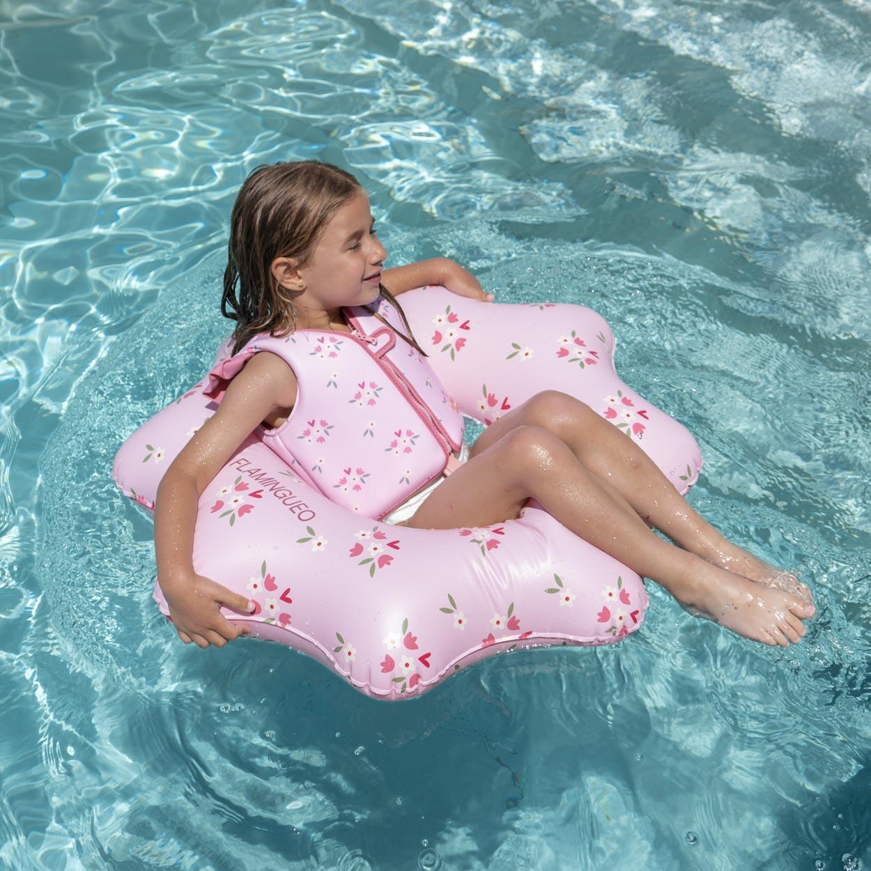 Flamingueo Bouée Enfant Gonflable Double Valve PVC Donut Rose 2/7