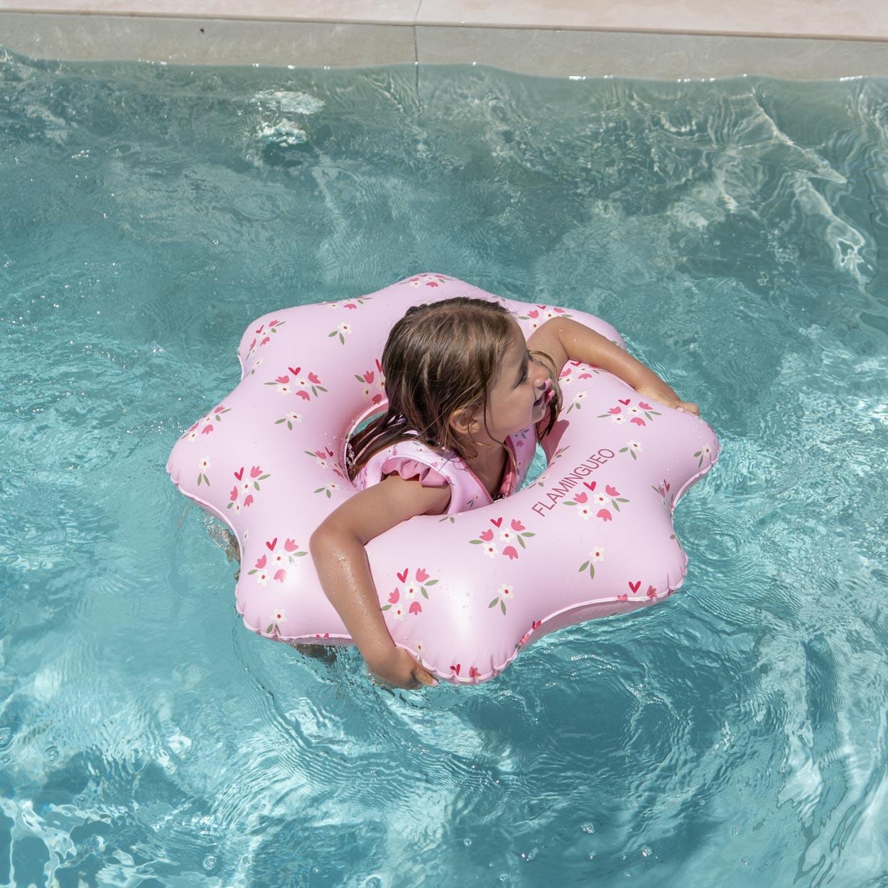Flamingueo Bouée Enfant Gonflable Double Valve PVC Donut Rose 7/7