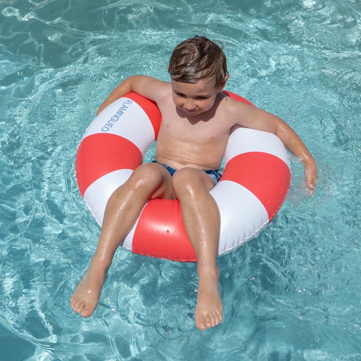 Flamingueo Bouée Enfant Gonflable Double Valve PVC Donut Rouge 3/7