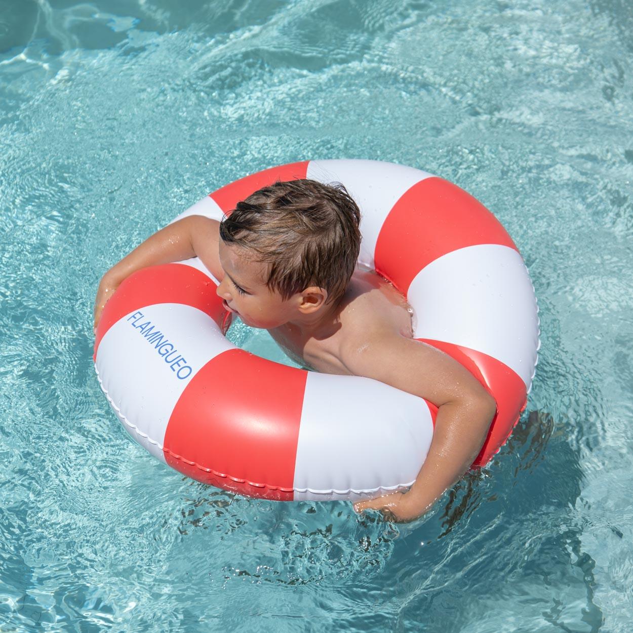 Flamingueo Bouée Enfant Gonflable Double Valve PVC Donut Rouge 2/7