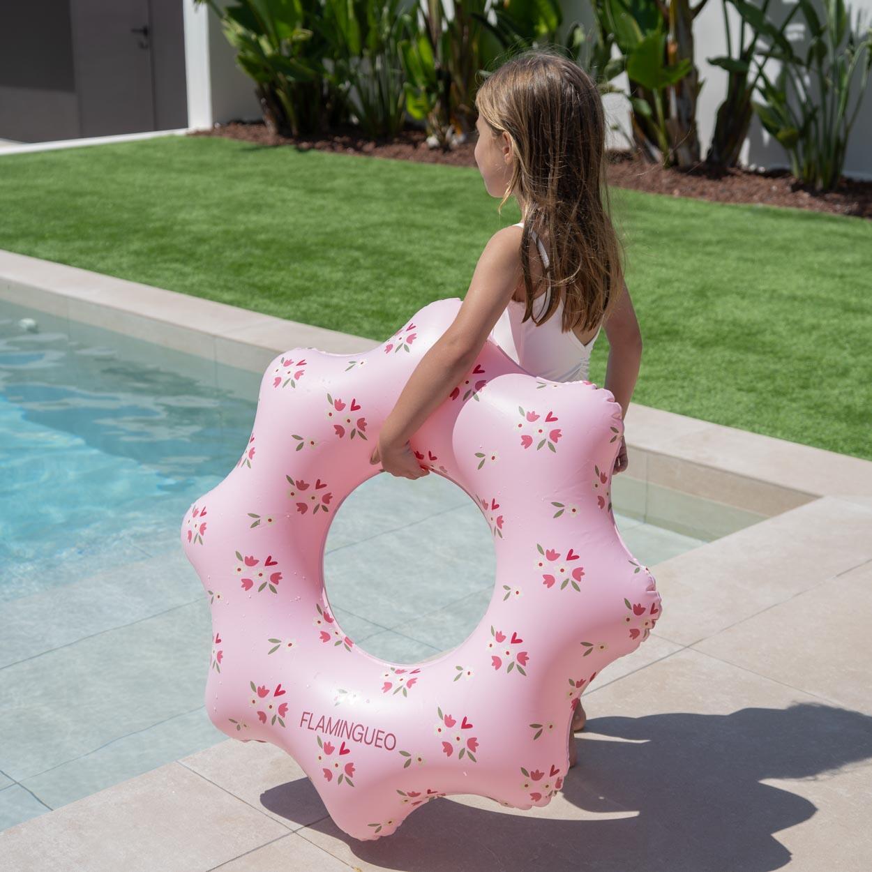Flamingueo Bouée Enfant Gonflable Double Valve PVC Donut Rose 4/7
