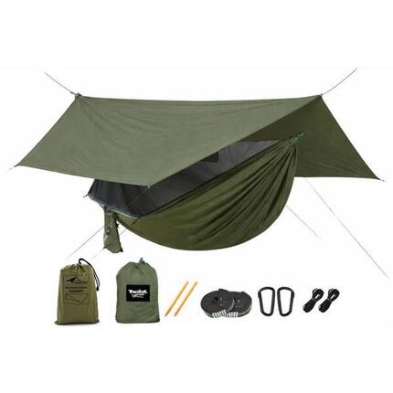Tropical Hamac - Hamac parachute vert armée avec moustiquaire + Tarp