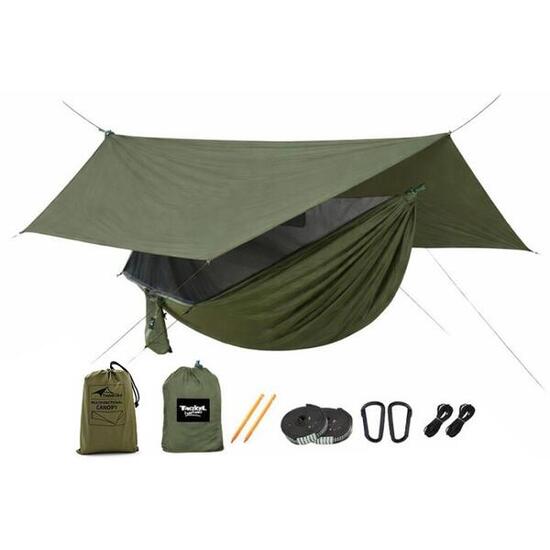 Tropical Hamac - Hamac parachute vert armée avec moustiquaire + Tarp