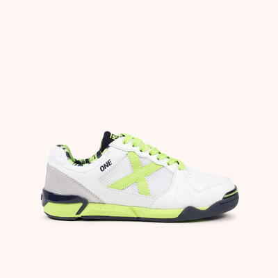 Scarpe da calcetto per bambini in bianco e verde fluoro MUNICH ONE KID 77