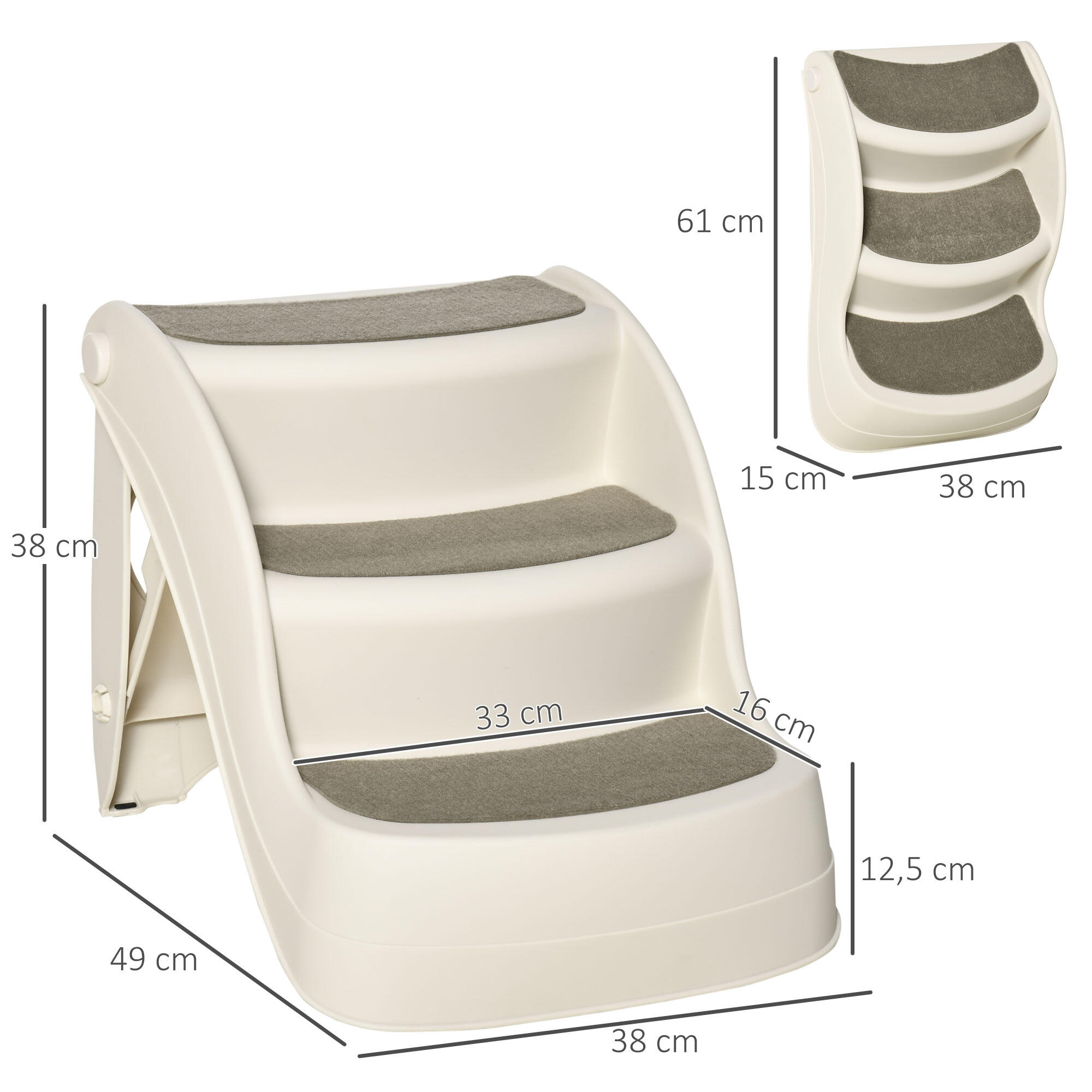 Escalera para Mascotas PawHut 49x38x38 cm Crema 3/5