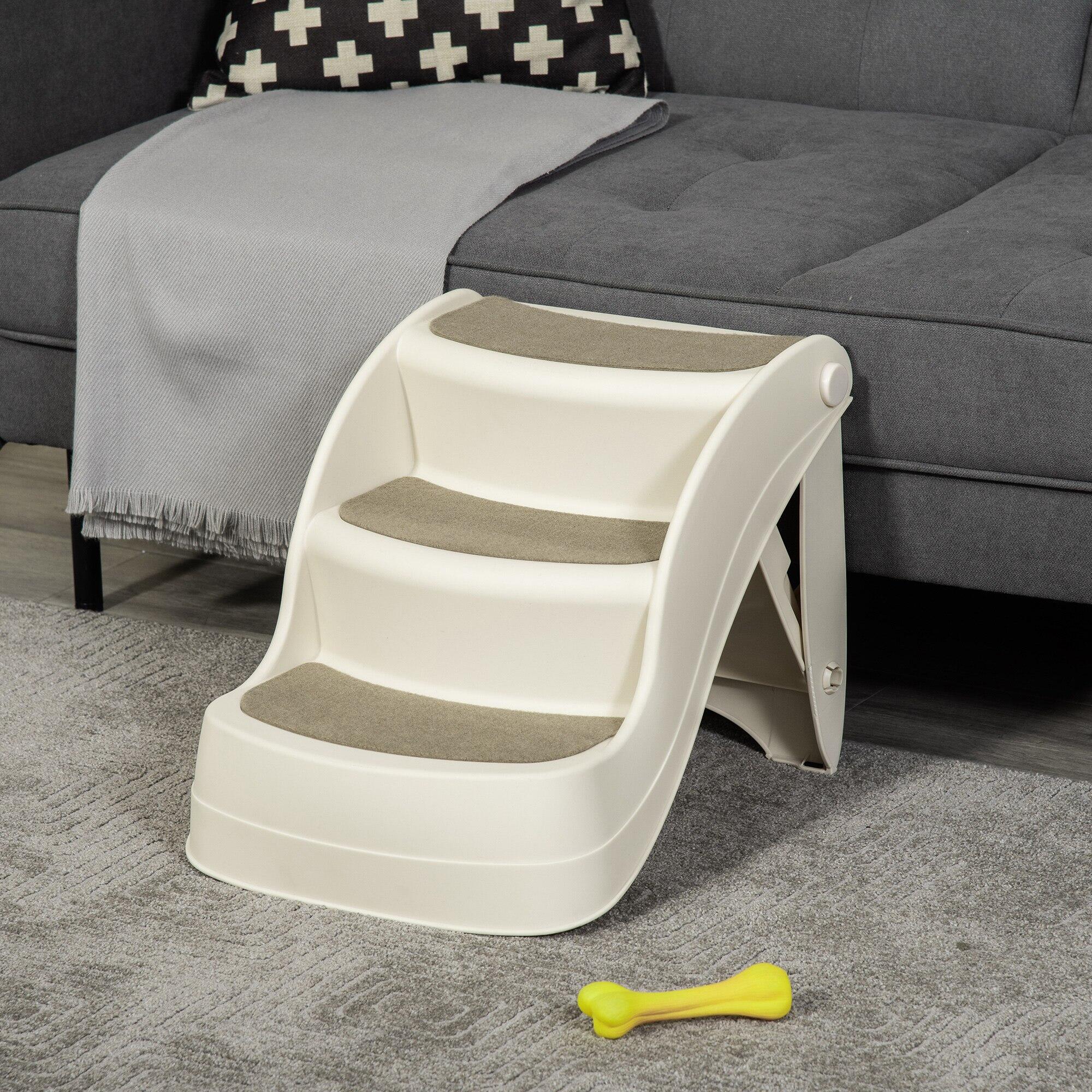Escalera para Mascotas PawHut 49x38x38 cm Crema 2/5