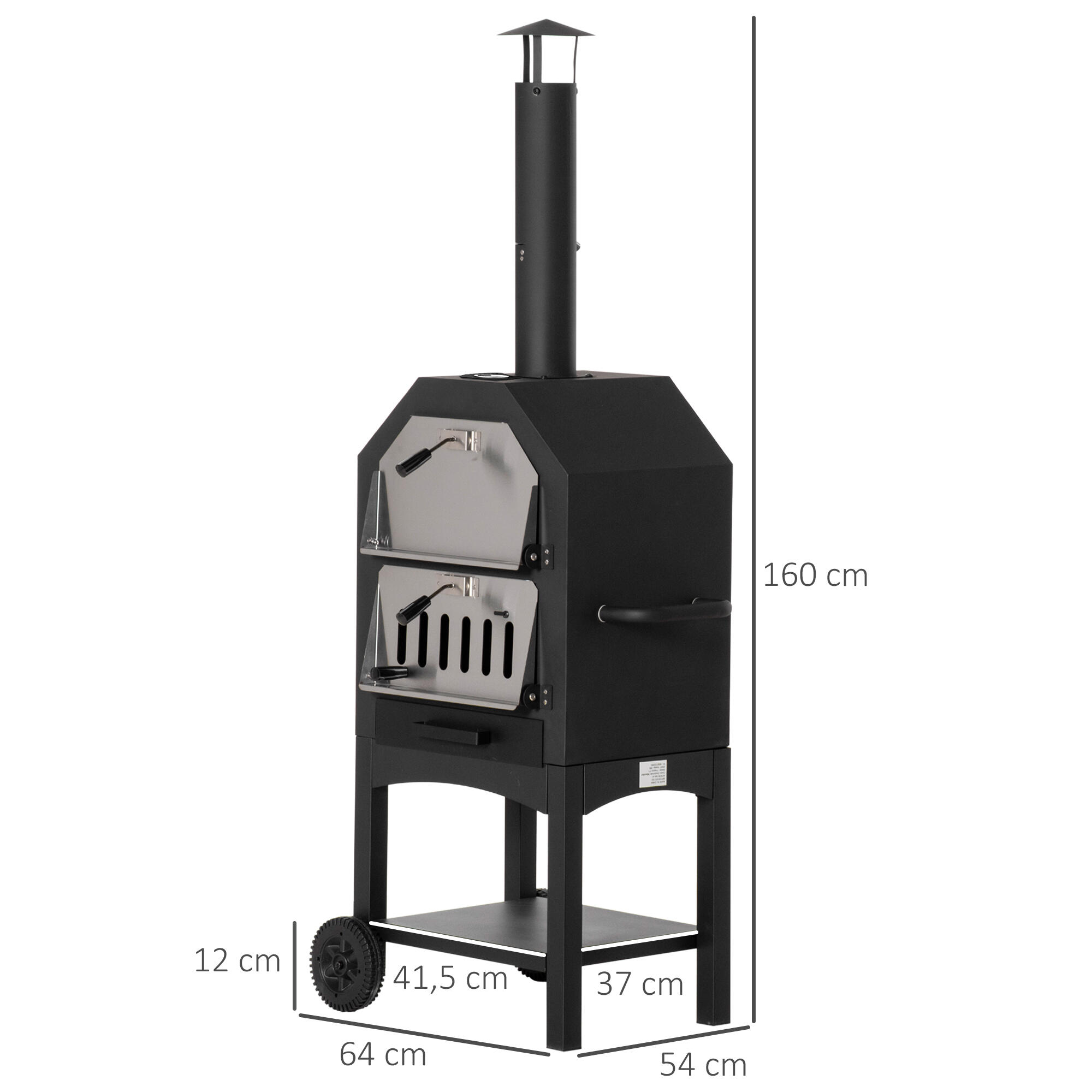Horno de Pizza Outsunny 64x54x160 cm Negro 3/6