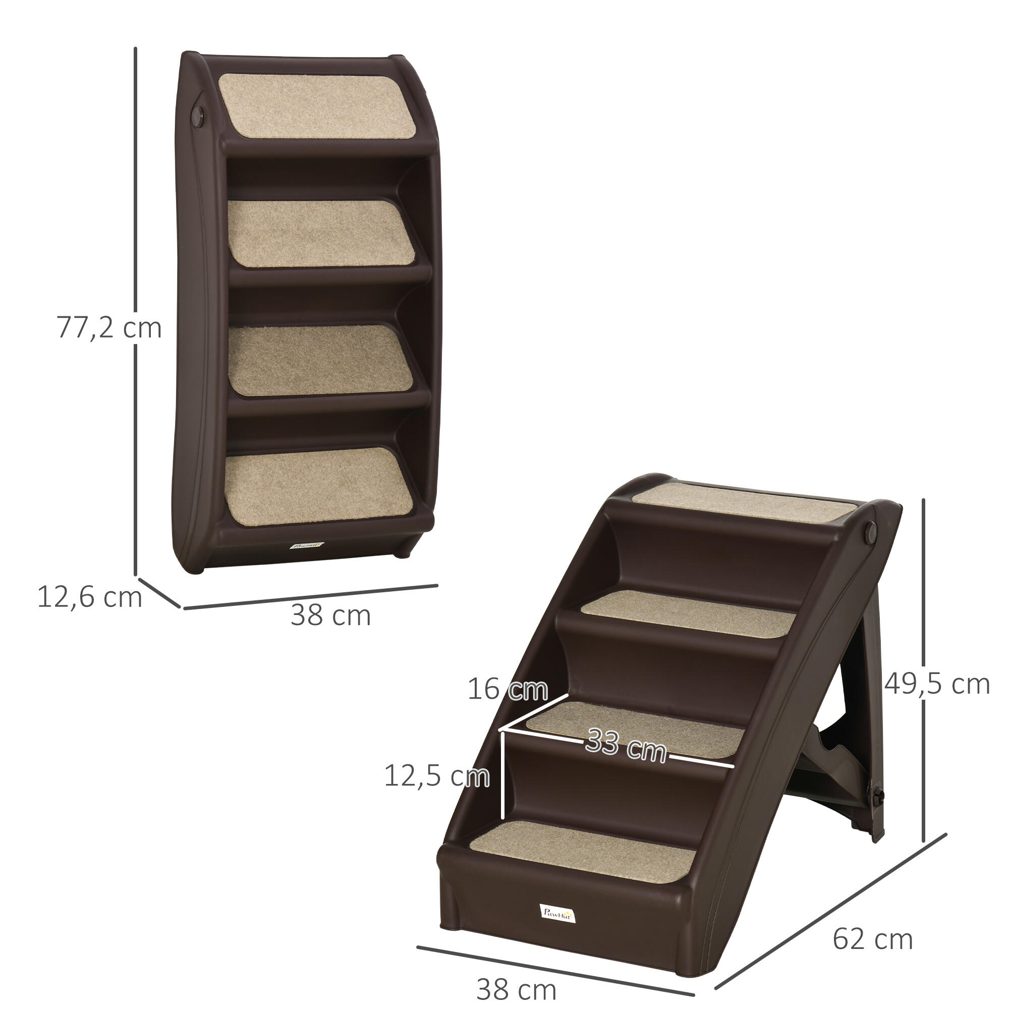 Escalera para Mascotas PawHut 62x38x49.5 cm Marrón Oscuro 3/5